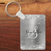 Glittery Silver Foil Elegant Monogrammed キーホルダー (正面)