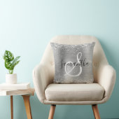 Glittery Silver Foil Elegant Monogrammed クッション (椅子)