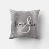 Glittery Silver Foil Elegant Monogrammed クッション (裏面)