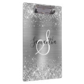 Glittery Silver Foil Elegant Monogrammed クリップボード (右)