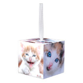 Glittery Silver Foil Fancy Monogram キューブオーナメント (裏面アングル)