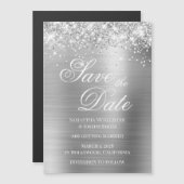 Glittery Silver Foil Save the Date マグネット招待状 (正面/裏面)
