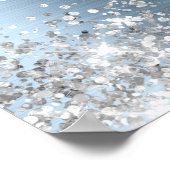 Glittery Silver Light Blue Foil Bridal Shower ポスター (角)