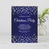 Glittery Snowflakes Navy Ombre Christmas Party 招待状 (スタンド正面)