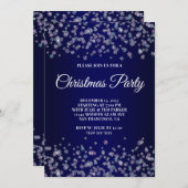 Glittery Snowflakes Navy Ombre Christmas Party 招待状 (正面/裏面)
