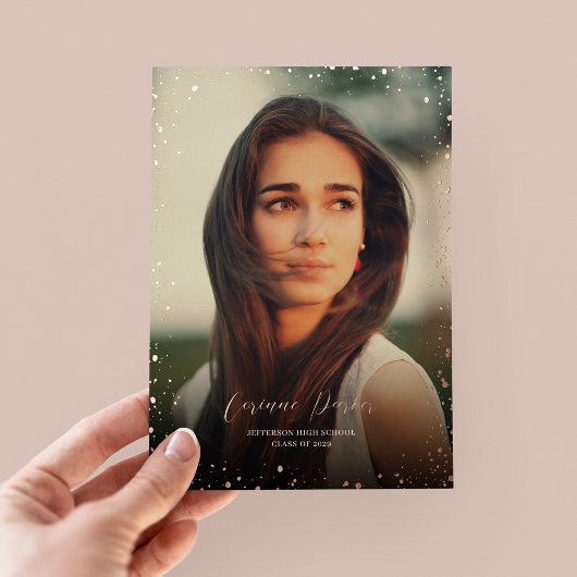 Glitzモダン卒業写真フォイル発表 箔招待状