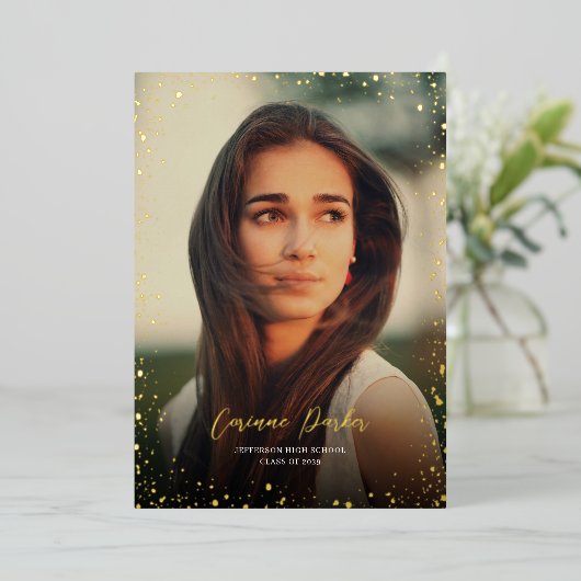 Glitzモダン卒業写真フォイル発表 箔招待状 (立ち正面)