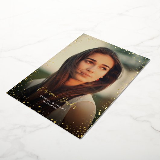 Glitzモダン卒業写真フォイル発表 箔招待状 (回転した状態)