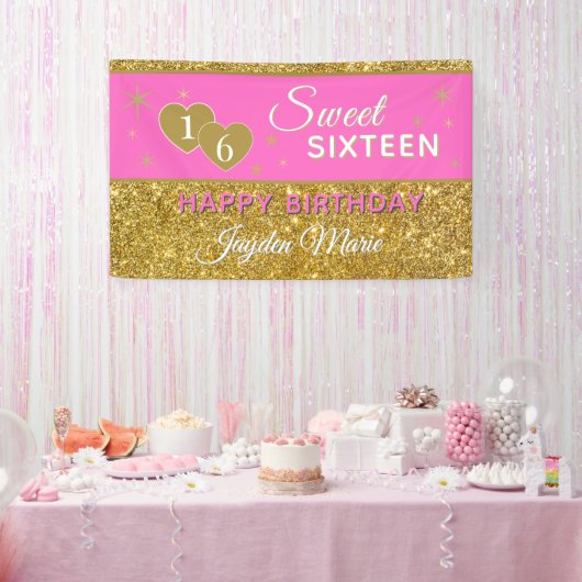 Glitz!! オリジナルSweet 16バースデーバナー 横断幕 (パーティー)