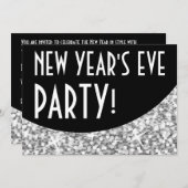 Glitz "シルバー"黒曲線「大晦日パーティー」 招待状 (正面/裏面)