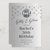Glitz and Glam Silver Disco Birthday 招待状 (正面/裏面)