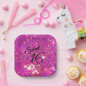 Glitz Glam Glitter Pink Sweet 16 Paper Plates! ペーパープレート (パーティー)