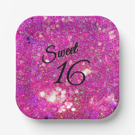 Glitz Glam Glitter Pink Sweet 16 Paper Plates! ペーパープレート (正面)
