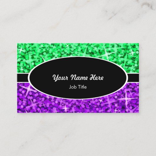 Glitz Mixグリーンパープルブラックオーバルビジネスカード 名刺 (正面)