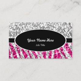 Glitz Mix "シルバー"ゼブラピンクブラック楕円 名刺