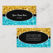 Glitz Mix "金ゴールド"ブルーブラック楕円形の名刺 名刺 (正面/裏面)