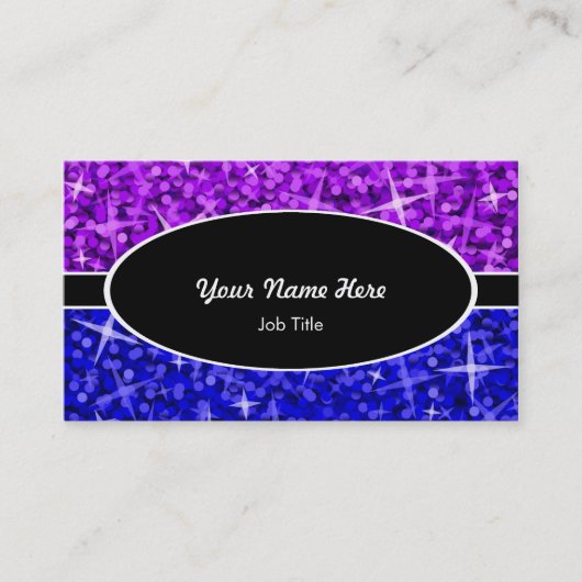 Glitz Mix Purple Blueブラック楕円形の名刺 名刺 (正面)