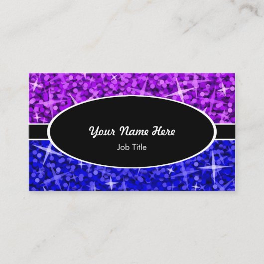 Glitz Mix Purple Blueブラック楕円形の名刺 名刺 (正面)