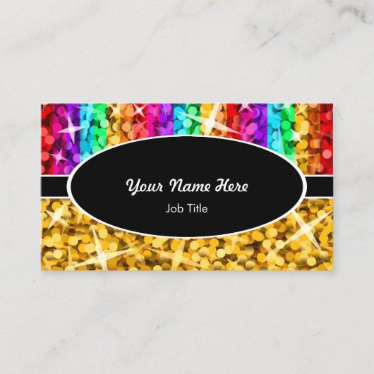 Glitz Mix Rainbow "金ゴールド"ブラックオーバル名刺 名刺 (正面)