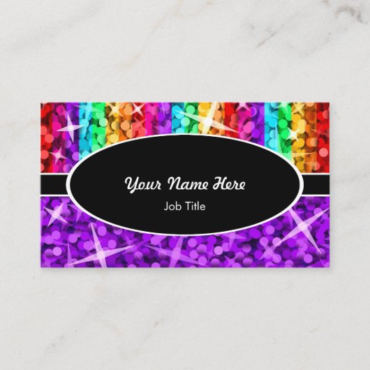 Glitz Mix Rainbow Purpleブラックオーバルビジネスカード 名刺 (正面)