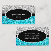 Glitz Mix "Silver"ブルーブラック楕円形の名刺 名刺 (正面/裏面)