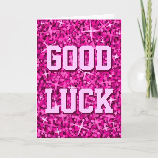 Glitz Pink 'Good Luck' 'Your Text'カード垂直 カード (正面)