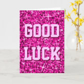 Glitz Pink 'Good Luck' 'Your Text'カード垂直 カード (黄色い花)