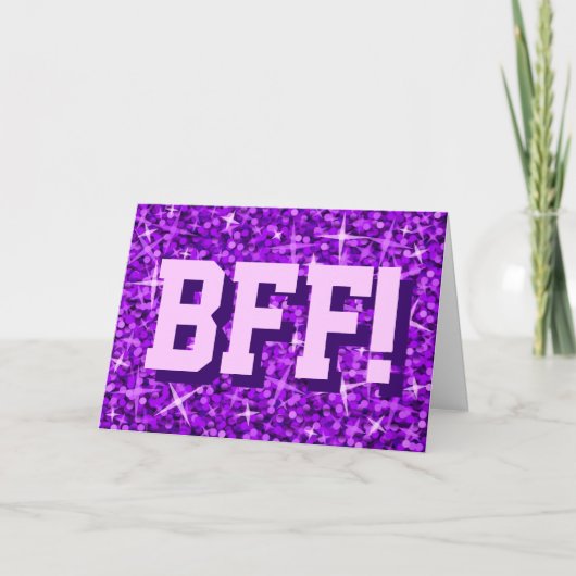 Glitz Purple 'BFF!' 'Your Text'グリーティングカード カード (正面)