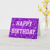 Glitz Purple 'Happy Birthay'カードフロント文字 カード (黄色い花)