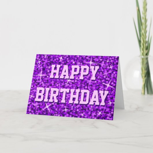 Glitz Purple 'Happy Birthay'カードフロント文字 カード (正面)