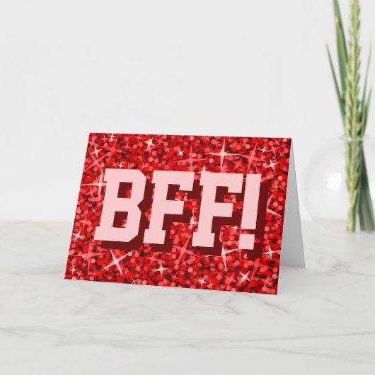 Glitz Red 'BFF!' 'あなたのテキスト'グリーティングカード カード (正面)
