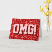 Glitz Red 'OMG!' 'ハッピーバースデー'グリーティングカード カード (黄色い花)