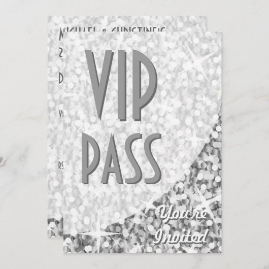 Glitz "Silver"カーブ"VIP Pass"招待 招待状 (正面/裏面)