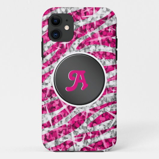 Glitz ZebraピンクモノグラムiPhoneブラック Case-Mate iPhoneケース (裏面)