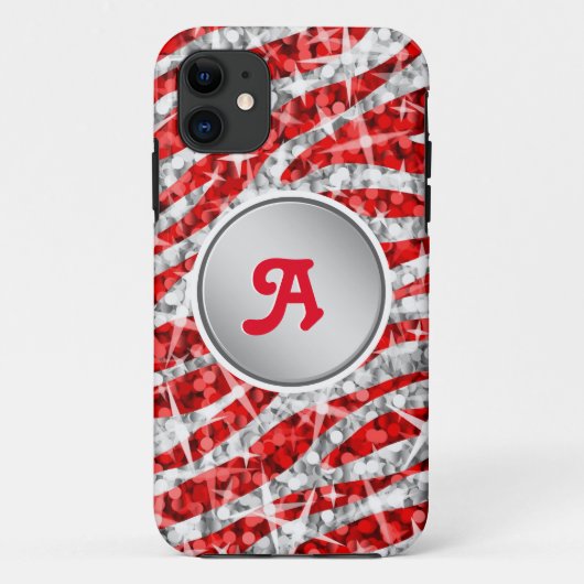 Glitz ZebraレッドモノグラムiPhone "シルバー" Case-Mate iPhoneケース (裏面)