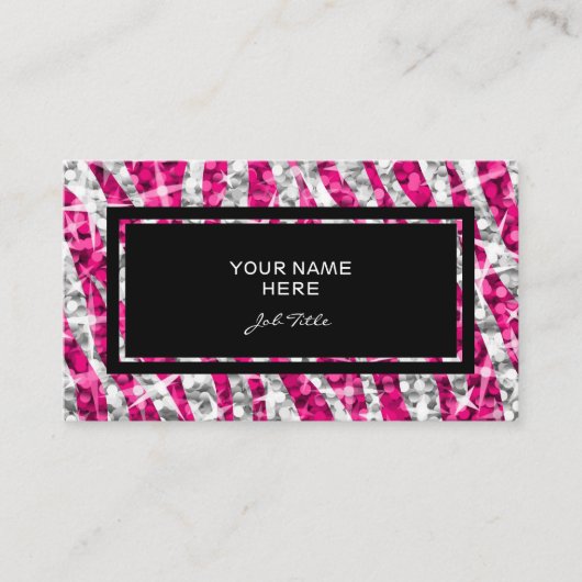 Glitz Zebra Pink長方形ビジネスカードブラック 名刺 (正面)