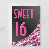 Glitz Zebra Pink curve "Sweet 16"招待 招待状 (正面)