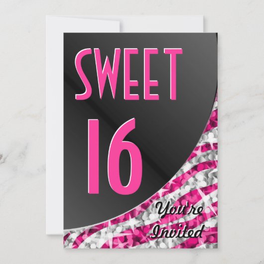 Glitz Zebra Pink curve "Sweet 16"招待 招待状 (正面)