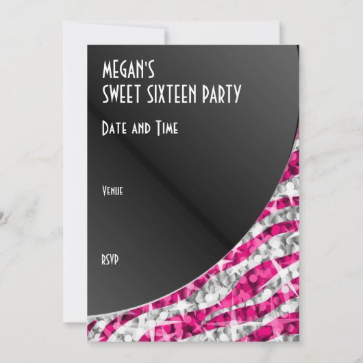 Glitz Zebra Pink curve "Sweet 16"招待 招待状 (裏面)