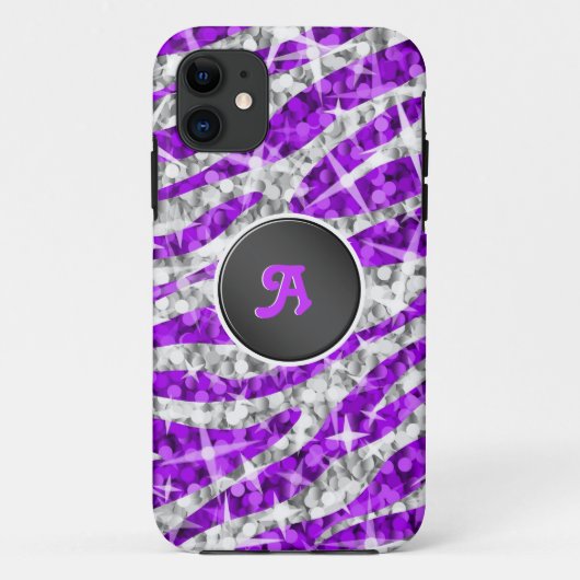 Glitz Zebra PurpleモノグラムiPhoneケースブラック Case-Mate iPhoneケース (裏面)