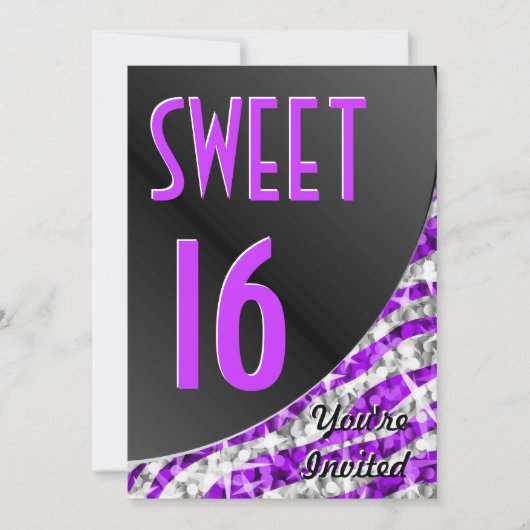 Glitz Zebra Purple Curve "Sweet 16"招待 招待状 (正面)
