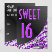Glitz Zebra Purple Curve "Sweet 16"招待 招待状 (正面/裏面)