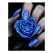 Glitzernde Blaue Rose mit Passenden Nägeln ポスター (正面)