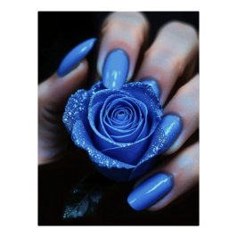 Glitzernde Blaue Rose mit Passenden Nägeln ポスター