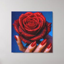 Glitzernde Rote Rose mit Passenden Nägeln キャンバスプリント