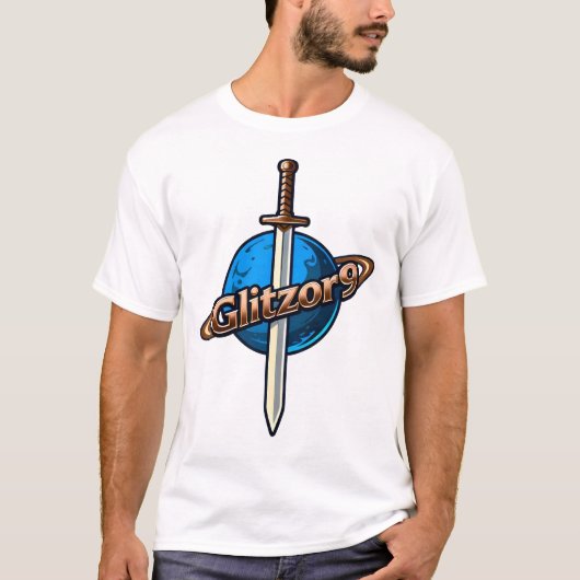 Glitzor9 クレスト: 剣とリングのロゴTシャツ Tシャツ (正面)