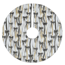 Glitzy Gold Silver Black Ribbons Bows Christmas ブラッシュドポリエステルツリースカート