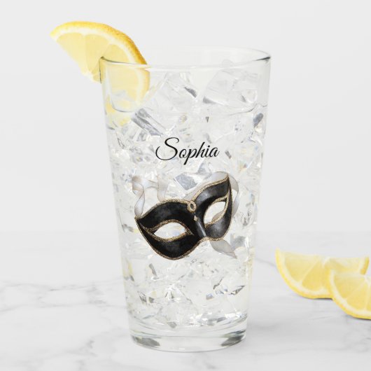 Glitzy Gold Silver New Year Black Mask タンブラーグラス (アイス正面)