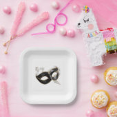 Glitzy Gold Silver New Year Black Mask ペーパープレート (パーティー)