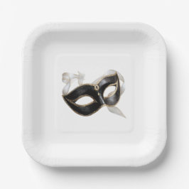 Glitzy Gold Silver New Year Black Mask ペーパープレート